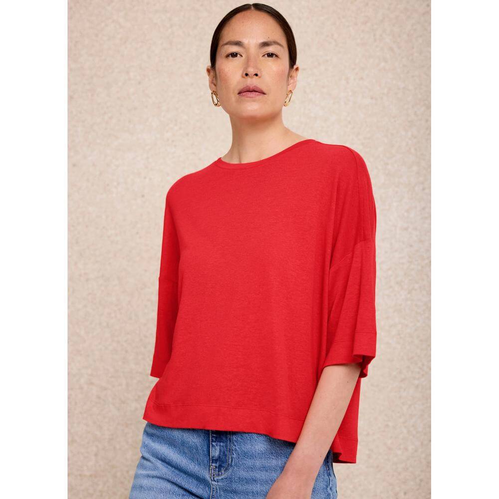 Mint Velvet Red Linen Blend Boxy T-Shirt